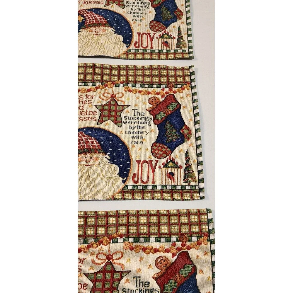 Set Of 3 Tapestry Woven Christmas Placemats Gingerbread Man Santa